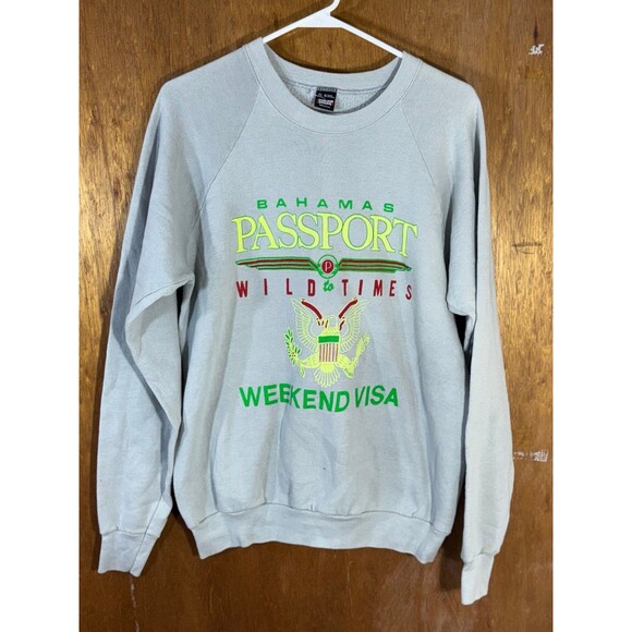 Vintage Bahamas Passport Weekend Visa Wild Times Crewneck Sweater Men’s XL USA